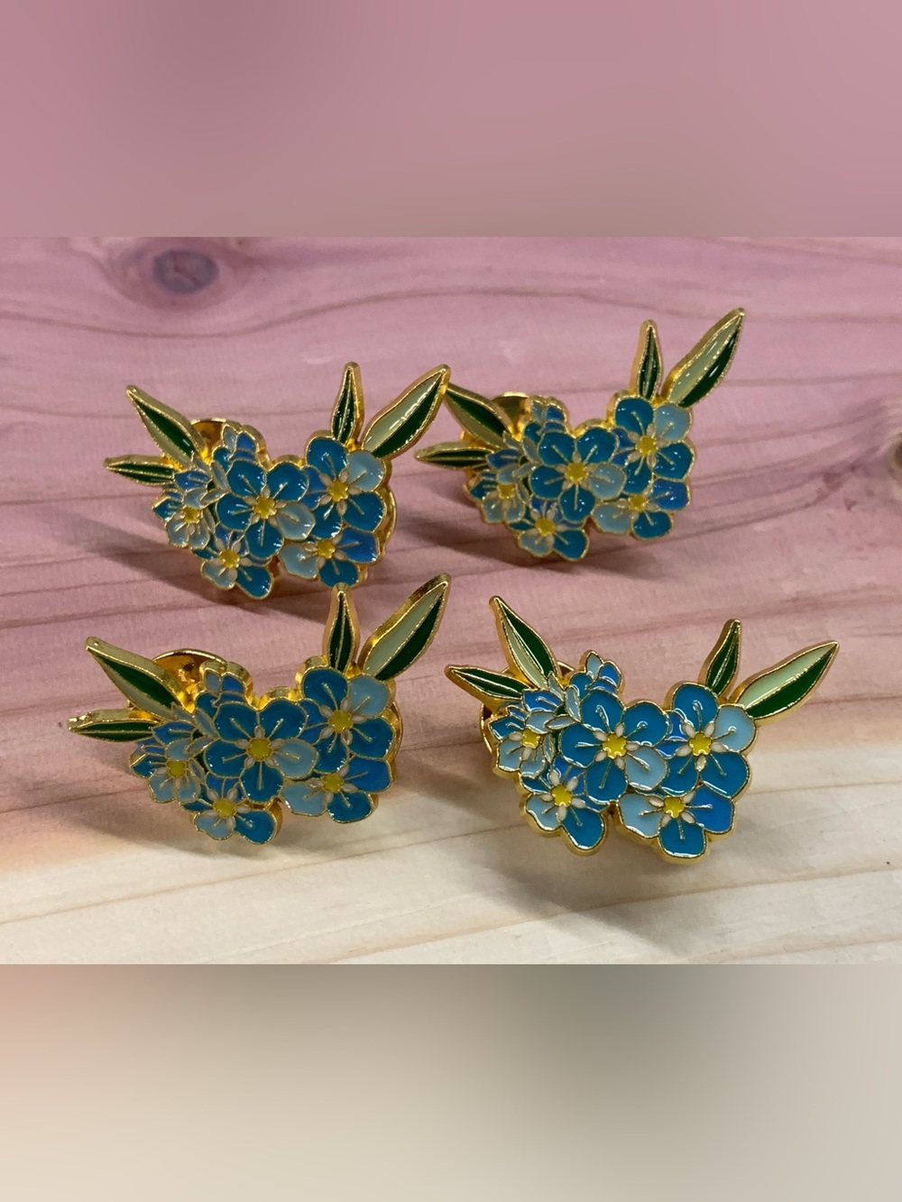 Blue Floral Forget Me Not Pins - set of 4